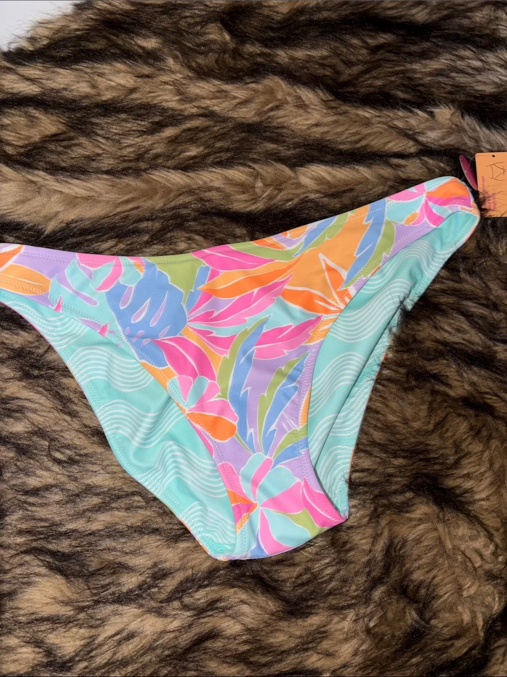 Ninety-Nine Reversible Tropical Bikini Bottom Cheeky Coverage, Mid Rise Size L